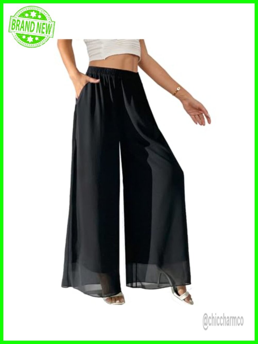 Yehopere Womens Palazzo Pants Chiffon Double Layers Wide Leg Dressy Trouser